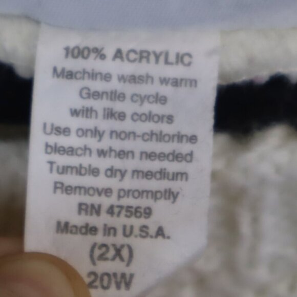 IVORY CABLEKNIT SWEATER 2X Vintage 90s USA Patterned Cream Pastel Work Office - Picture 5 of 7